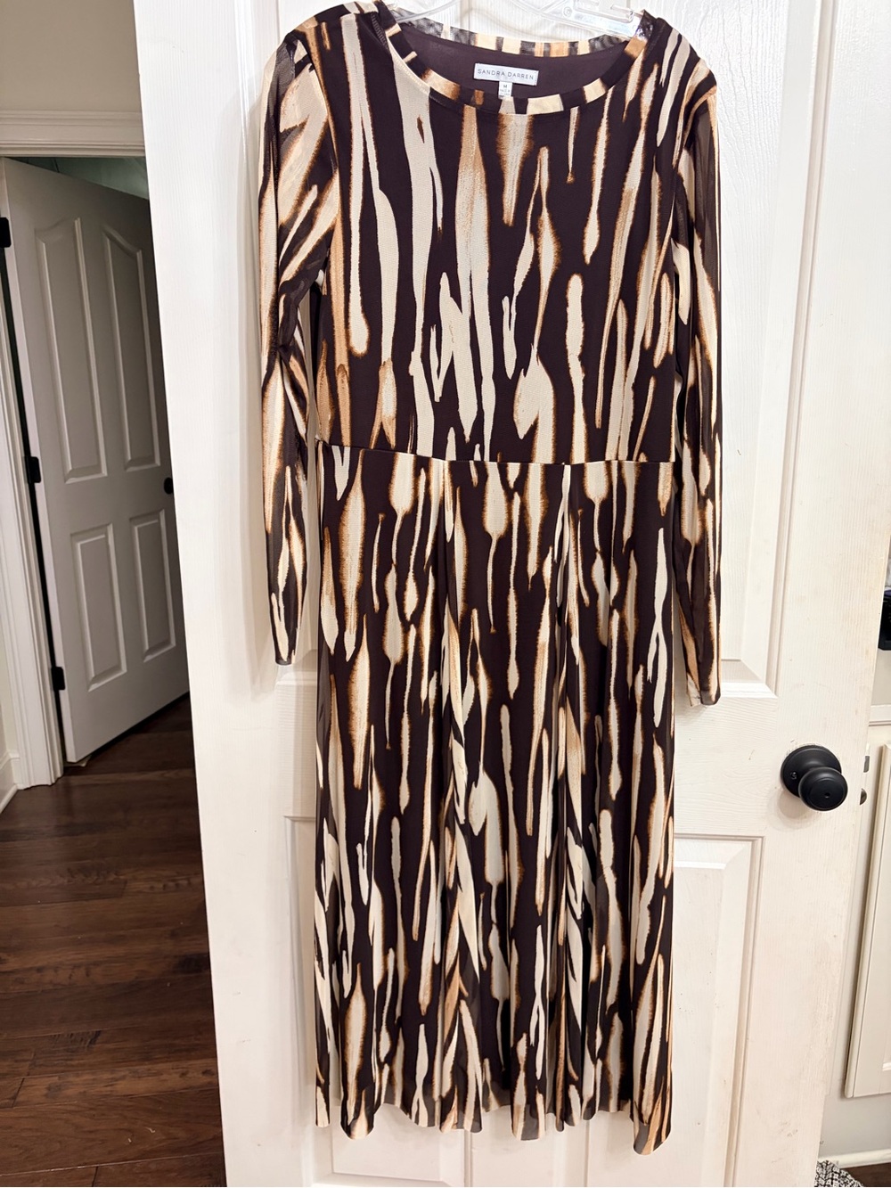 Sandra Darren Brown and Cream Long Sleeve Printed Dress